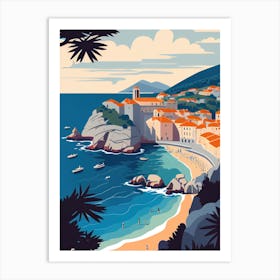 Dubrovnik, Croatia - Retro Landscape Beach and Coastal Theme Travel Poster Art Print