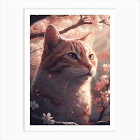 Cat In Cherry Blossoms 6 Art Print