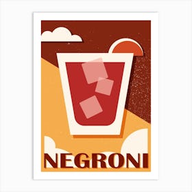 Negroni art print, Cocktail alcohol poster, Retro 70s Art Print