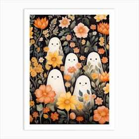 Cute Bedsheet Ghost, Botanical Halloween Watercolour 12 Art Print