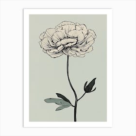 Line Art Marigold Flowers Illustration Neutral 4 Art Print