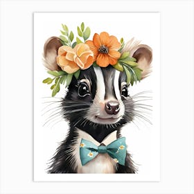 Baby Skunk Flower Crown Bowties Woodland Animal Nursery Decor (19) Art Print