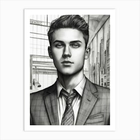 Robert Pattinson, black and white Art Print