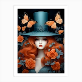 Roses And Butterflies Art Print