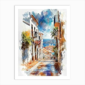 Watercolor Of A Street In Spain 1 Art Print