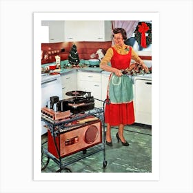 New Record Player On A Kitchen For Christmas Art Print