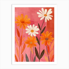 Set Of 4 Simple Hand Drawn Daisies On Pink Paper 16 Art Print