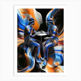 Abstract, two people having a drink, "Warp Stop Off" Art Print