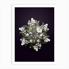 Vintage White Burnet Roses Flower Wreath on Royal Purple n.0328 Art Print