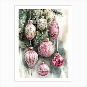 Pink Christmas Ornaments 2 Art Print