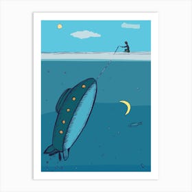 Submarine Fishing Sea Fantasy Ocean Fish Underwater Nature Moon Ice Winter Art Print