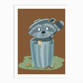 Raccoon In Trash Can Art Print