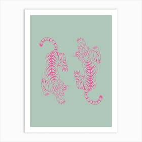 Green And Pink Tigers Art Print