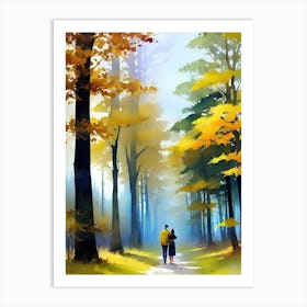 Couple Walking In The Forest Art Print