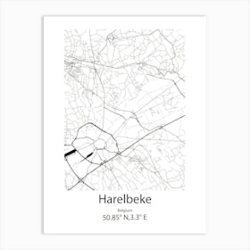 Harelbeke,Belgium Minimalist Map Art Print