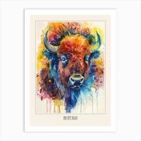 Buffalo Colourful Watercolour 2 Poster Art Print