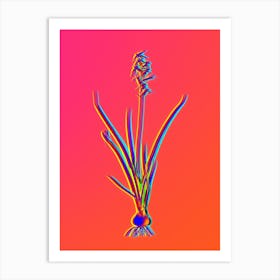 Neon Hyacinthus Viridis Botanical in Hot Pink and Electric Blue n.0163 Art Print