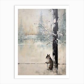 Vintage Winter Animal Painting Squirrel 3 Art Print