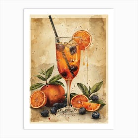 Cocktail With Oranges And Blueberries Art Print