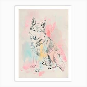 Husky Dog Pastel Line Watercolour Illustration  2 Art Print