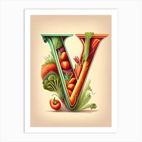 V  Vegetable Soup, Letter, Alphabet Retro Drawing 1 Art Print