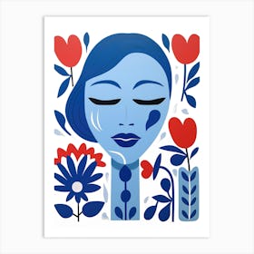 Blue Woman With Flowers Art Print