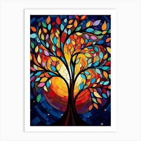 Vibrant Tree at Sunset I, Abstract Colorful Painting in Van Gogh Style Art Print