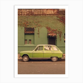 Old Green Car With Green Wall Behind Art Print