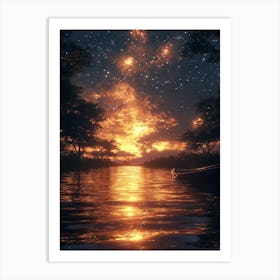 Starry Night In The Forest 1 Art Print