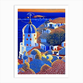 Santorini Greece Pointillism Style Tropical Destination Art Print