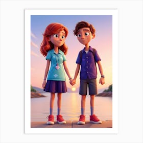 Boy And Girl Holding Hands Art Print