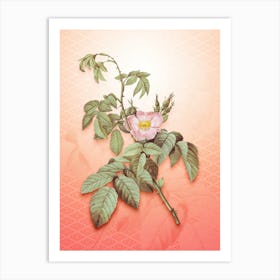 Apple Rose Vintage Botanical in Peach Fuzz Hishi Diamond Pattern n.0155 Art Print