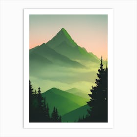 Misty Mountains Vertical Composition In Green Tone 165 Art Print