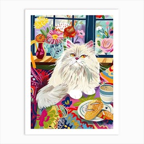 Tea Time With A Persian Cat 1 Art Print