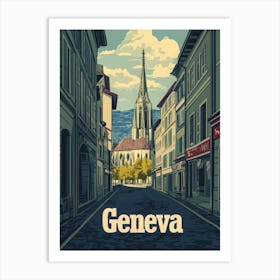 Aihrgdesign A Retro Travel Poster For Geneva Art Print