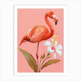 Andean Flamingo And Tiare Flower Minimalist Illustration 4 Art Print