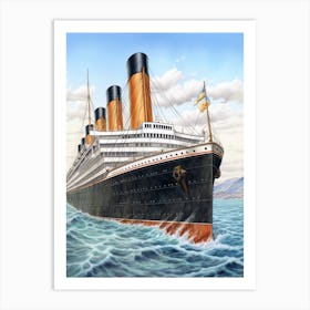 Titanic White Star Pencil Drawing 4 Art Print