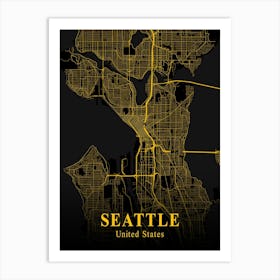 Seattle Gold City Map 1 Art Print