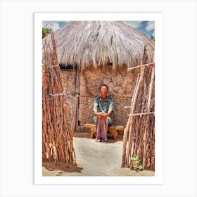 San Bushmen Man In Front Of Hut Art Print