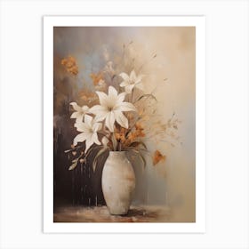 Lily, Autumn Fall Flowers Sitting In A White Vase, Farmhouse Style 2 Art Print