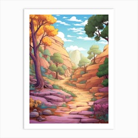 Zion Narrows Usa 3 Hike Illustration Art Print