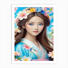 Asian Girl With Flowers Art Print