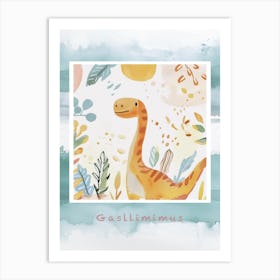 Cute Muted Pastel Gallimimus Dinosaur 3 Poster Art Print