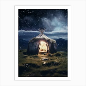 Yurt in a field in the style of cosmic surrealism 2 Art Print