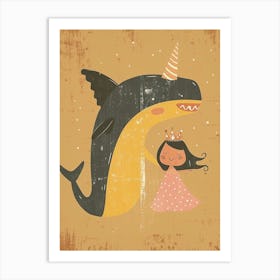 Unicorn Whale With A Princess Muted Pastel 1 Art Print