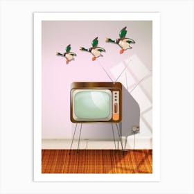 Tv and flying ducks. Art Print