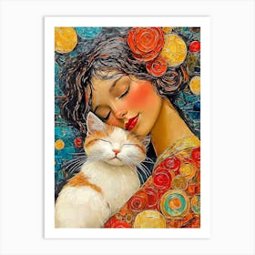 Woman With A Cat Art Print