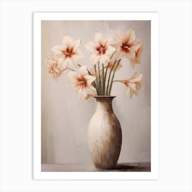 Amaryllis, Autumn Fall Flowers Sitting In A White Vase, Farmhouse Style 1 Art Print