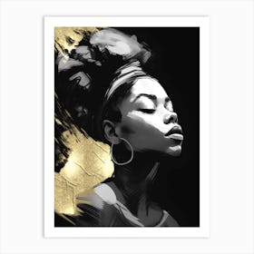 Black Girl with Gold Abstract 15 Art Print