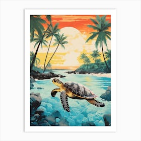 Sea Turtle On The Beach Risograph Style 3 Art Print